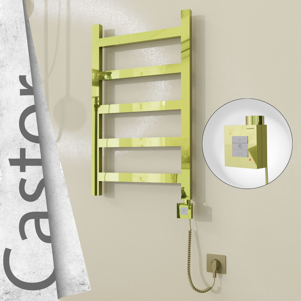 Castor Elektrikli Paslanmaz Çelik Havlupan 500x820 Altın (KTX1 Termostat) 200W Spiral Kablolu - 1
