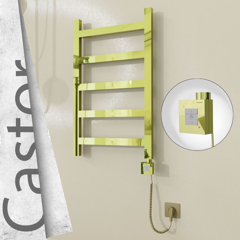 Castor Elektrikli Paslanmaz Çelik Havlupan 500x820 Altın (KTX1 Termostat) 200W Spiral Kablolu 