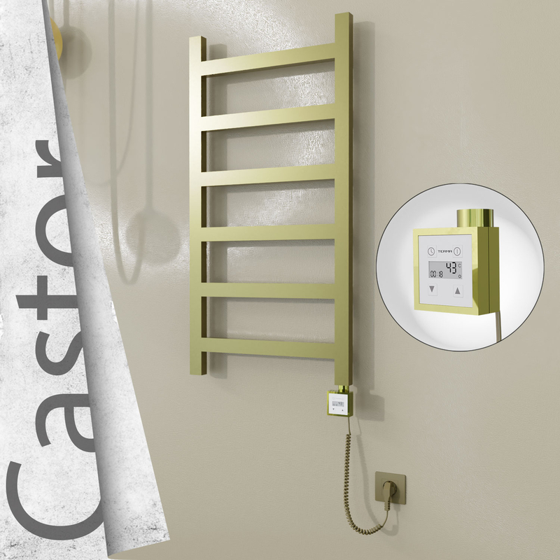 Castor Elektrikli Paslanmaz Çelik Havlupan 500x980 Satine Altın (KTX3 Termostat) 300W Spiral Kablolu