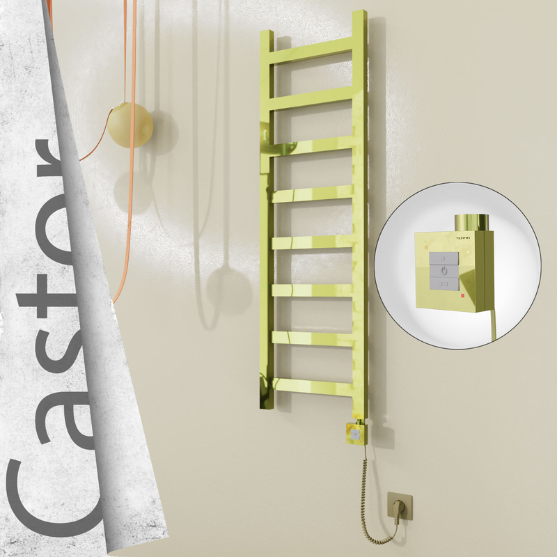 Castor Sèche-serviettes Électrique en Inox 400x1300 Doré (KTX1 Thermostat) 300W Câble Spiralé 