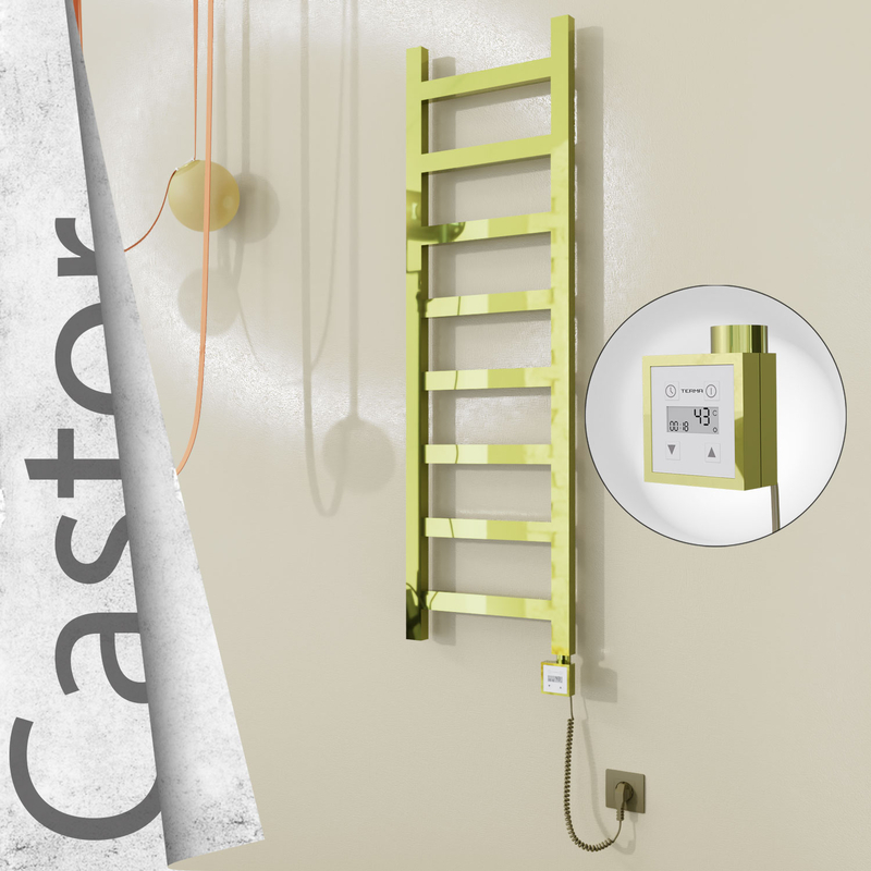 Castor Sèche-serviettes Électrique en Inox 400x1300 Doré (KTX3 Thermostat) 300W Câble Spiralé 