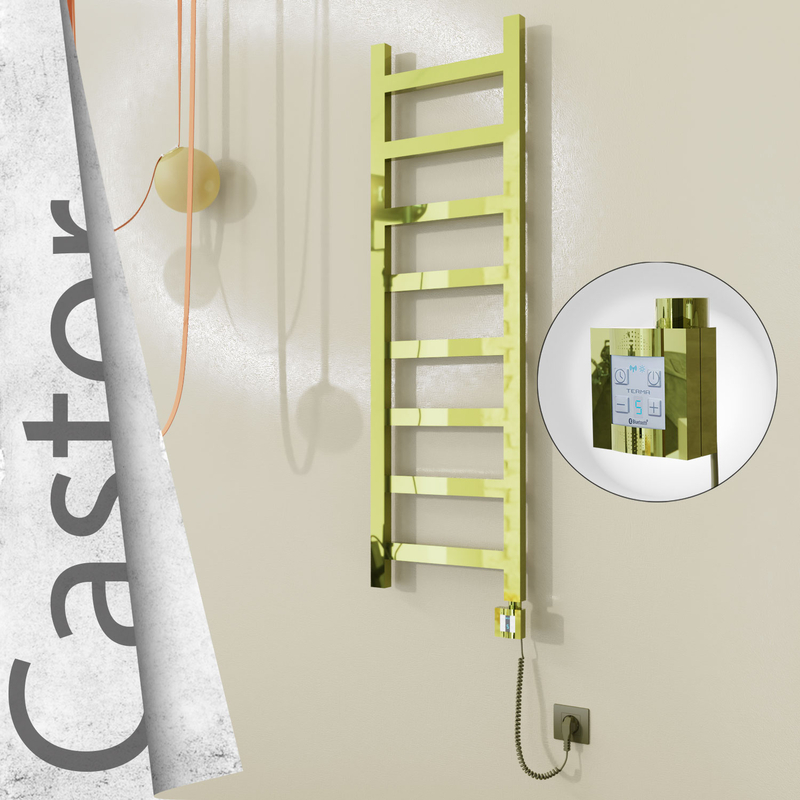 Castor Sèche-serviettes Électrique en Inox 400x1300 Doré (KTX4 Thermostat) 300W Câble Spiralé 