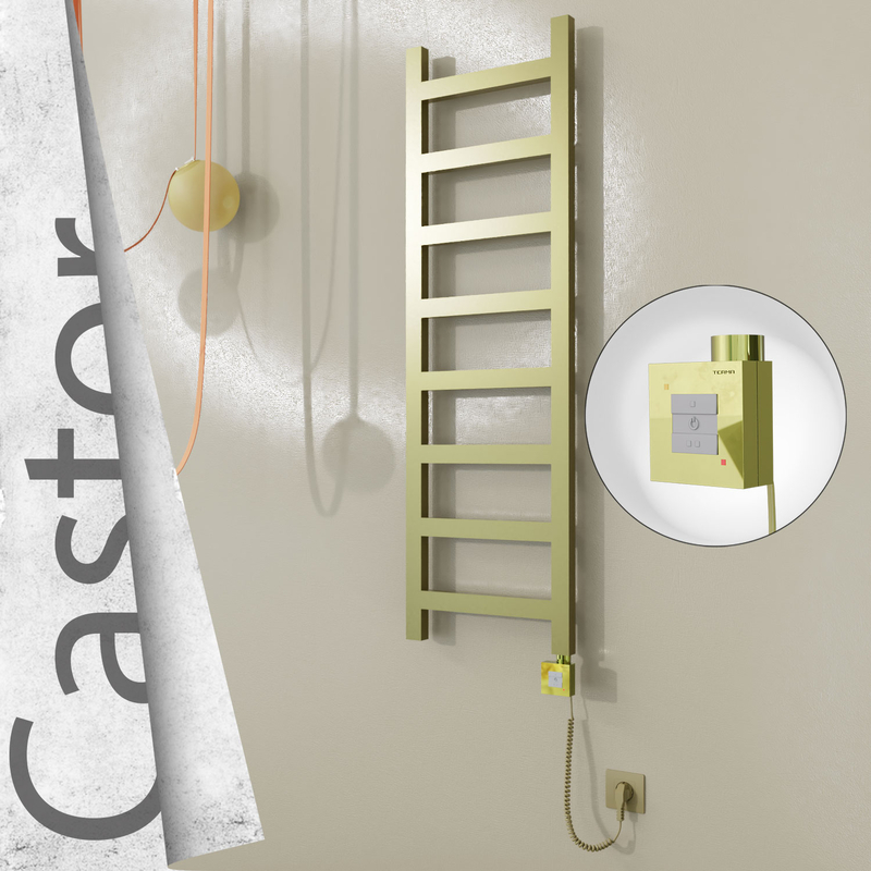 Castor Sèche-serviettes Électrique en Inox 400x1300 Doré Satiné (KTX1 Thermostat) 300W Câble Spiralé 