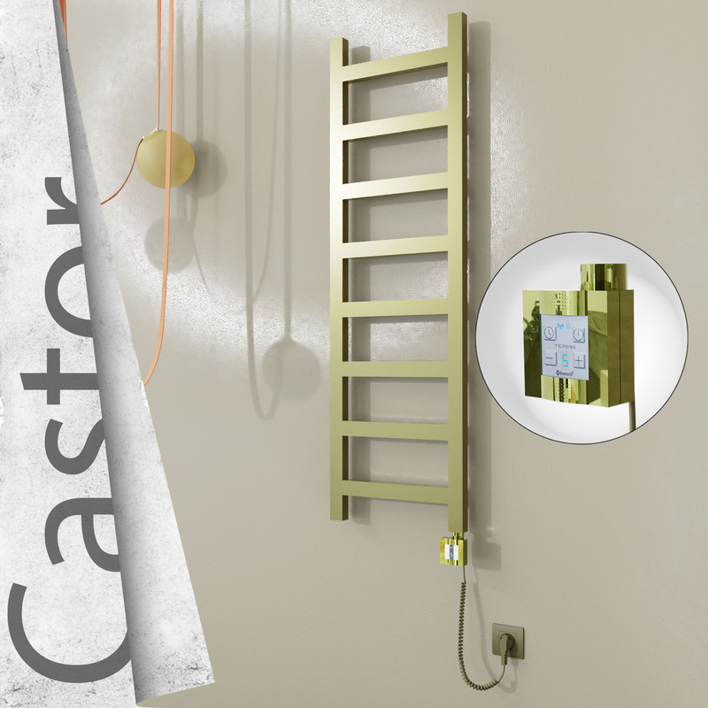Castor Sèche-serviettes Électrique en Inox 400x1300 Doré Satiné (KTX4 Thermostat) 300W Câble Spiralé 