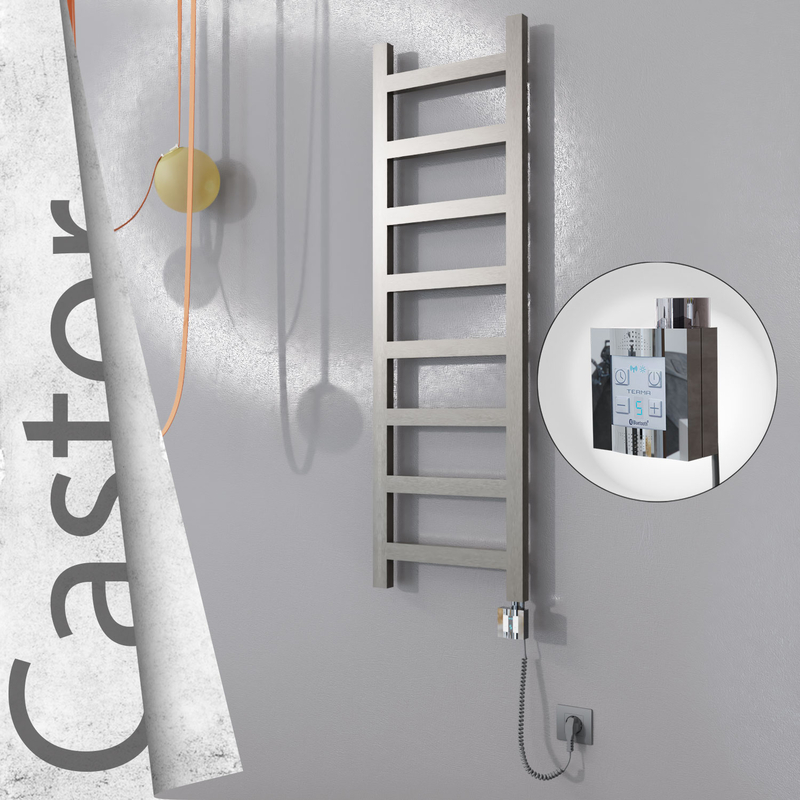 Castor Sèche-serviettes Électrique en Inox 400x1300 Poli Satiné (KTX4 Thermostat) 300W Câble Spiralé 