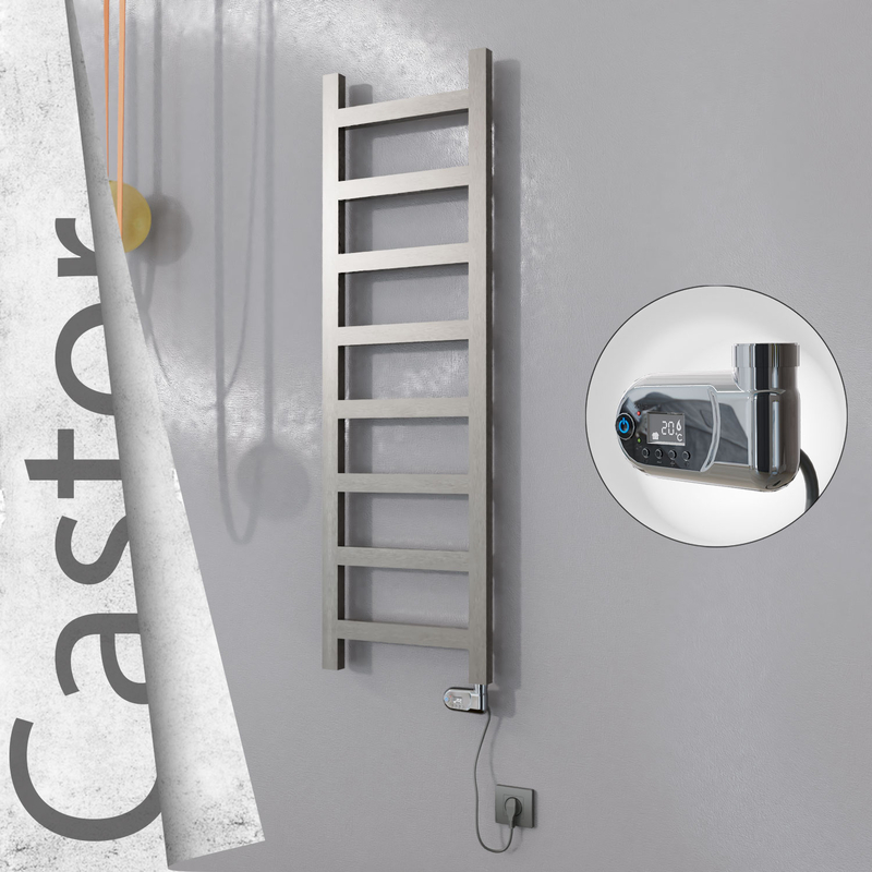 Castor Sèche-serviettes Électrique en Inox 400x1300 Poli Satiné (Thesis Thermostat) 300W 