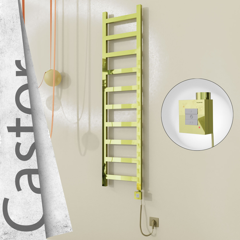 Castor Sèche-serviettes Électrique en Inox 400x1620 Doré (KTX1 Thermostat) 300W Câble Spiralé 