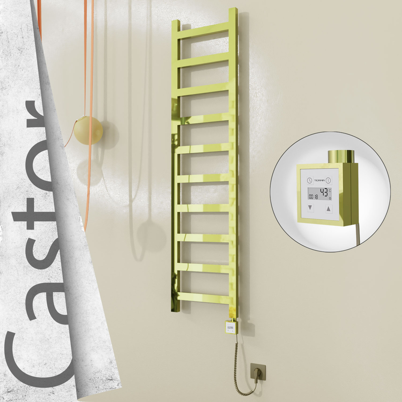 Castor Sèche-serviettes Électrique en Inox 400x1620 Doré (KTX3 Thermostat) 300W Câble Spiralé 