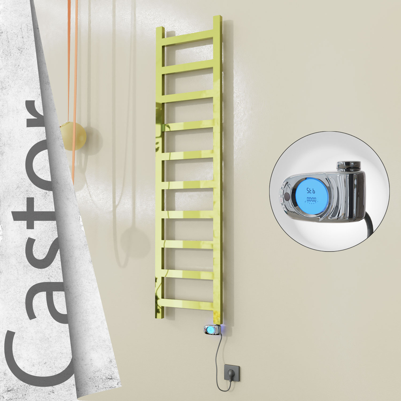 Castor Sèche-serviettes Électrique en Inox 400x1620 Doré (Musa Thermostat) 300W