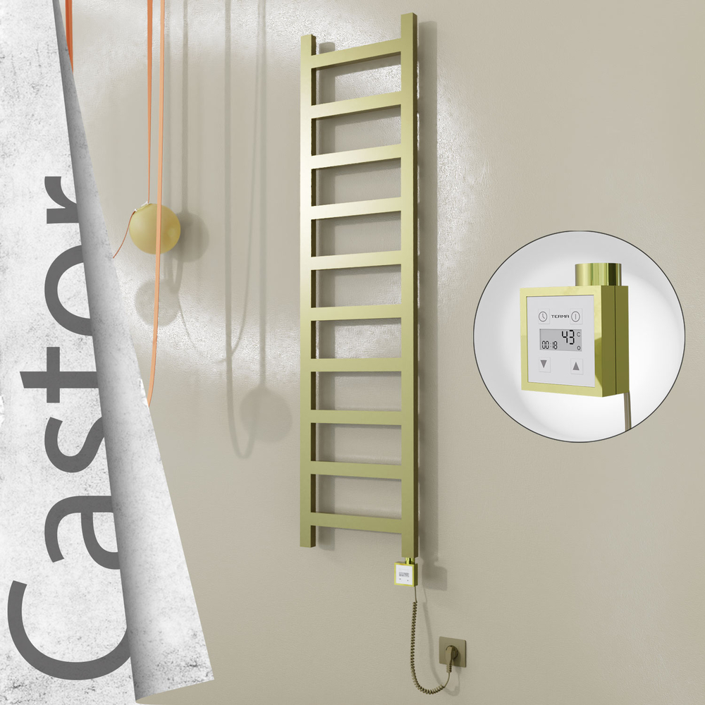 Castor Sèche-serviettes Électrique en Inox 400x1620 Doré Satiné (KTX3 Thermostat) 300W Câble Spiralé - 1