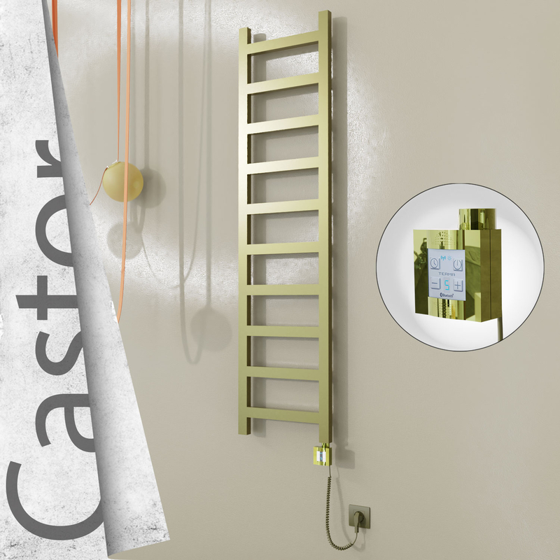 Castor Sèche-serviettes Électrique en Inox 400x1620 Doré Satiné (KTX4 Thermostat) 300W Câble Spiralé 