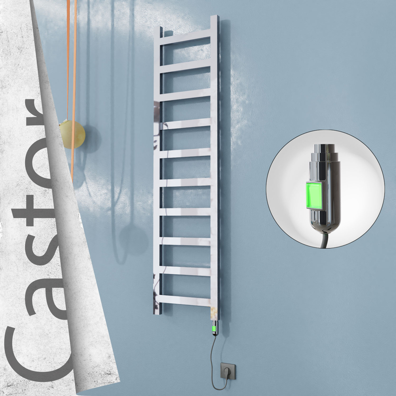 Castor Sèche-serviettes Électrique en Inox 400x1620 Poli Miroir (Interrupteur Marche/Arrêt) 300W 