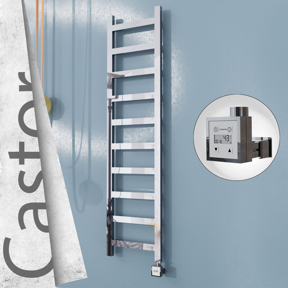Castor Sèche-serviettes Électrique en Inox 400x1620 Poli Miroir (KTX3 Thermostat) 300W - 1