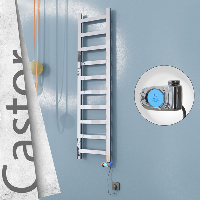Castor Sèche-serviettes Électrique en Inox 400x1620 Poli Miroir (Musa Thermostat) 300W