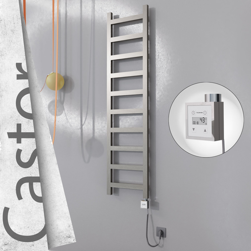 Castor Sèche-serviettes Électrique en Inox 400x1620 Poli Satiné (KTX3 Thermostat) 300W Câble Spiralé 