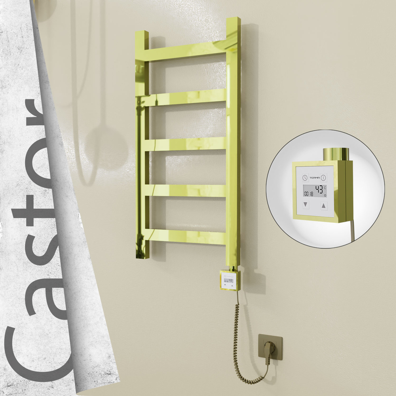 Castor Sèche-serviettes Électrique en Inox 400x820 Doré (KTX3 Thermostat) 200W Câble Spiralé 