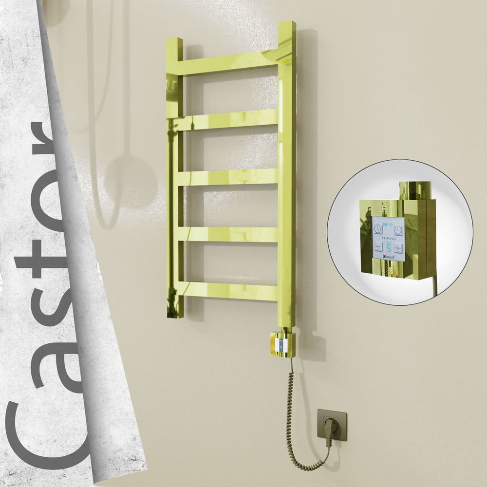 Castor Sèche-serviettes Électrique en Inox 400x820 Doré (KTX4 Thermostat) 200W Câble Spiralé - 1