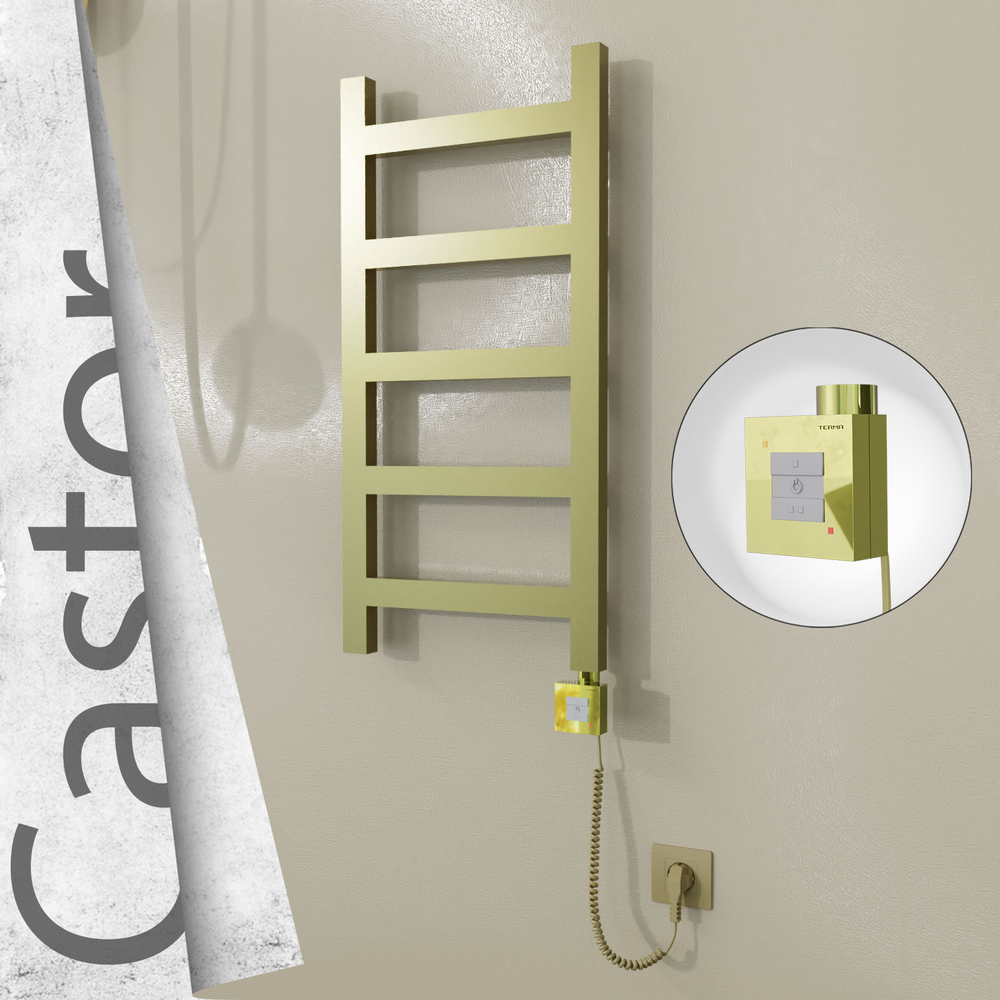 Castor Sèche-serviettes Électrique en Inox 400x820 Doré Satiné (KTX1 Thermostat) 200W Câble Spiralé - 1