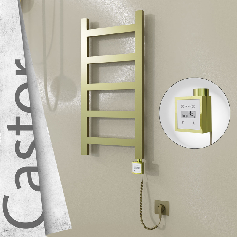 Castor Sèche-serviettes Électrique en Inox 400x820 Doré Satiné (KTX3 Thermostat) 200W Câble Spiralé 
