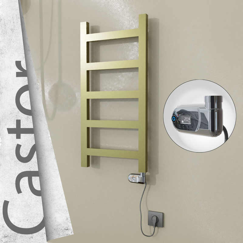Castor Sèche-serviettes Électrique en Inox 400x820 Doré Satiné (Thesis Thermostat) 200W