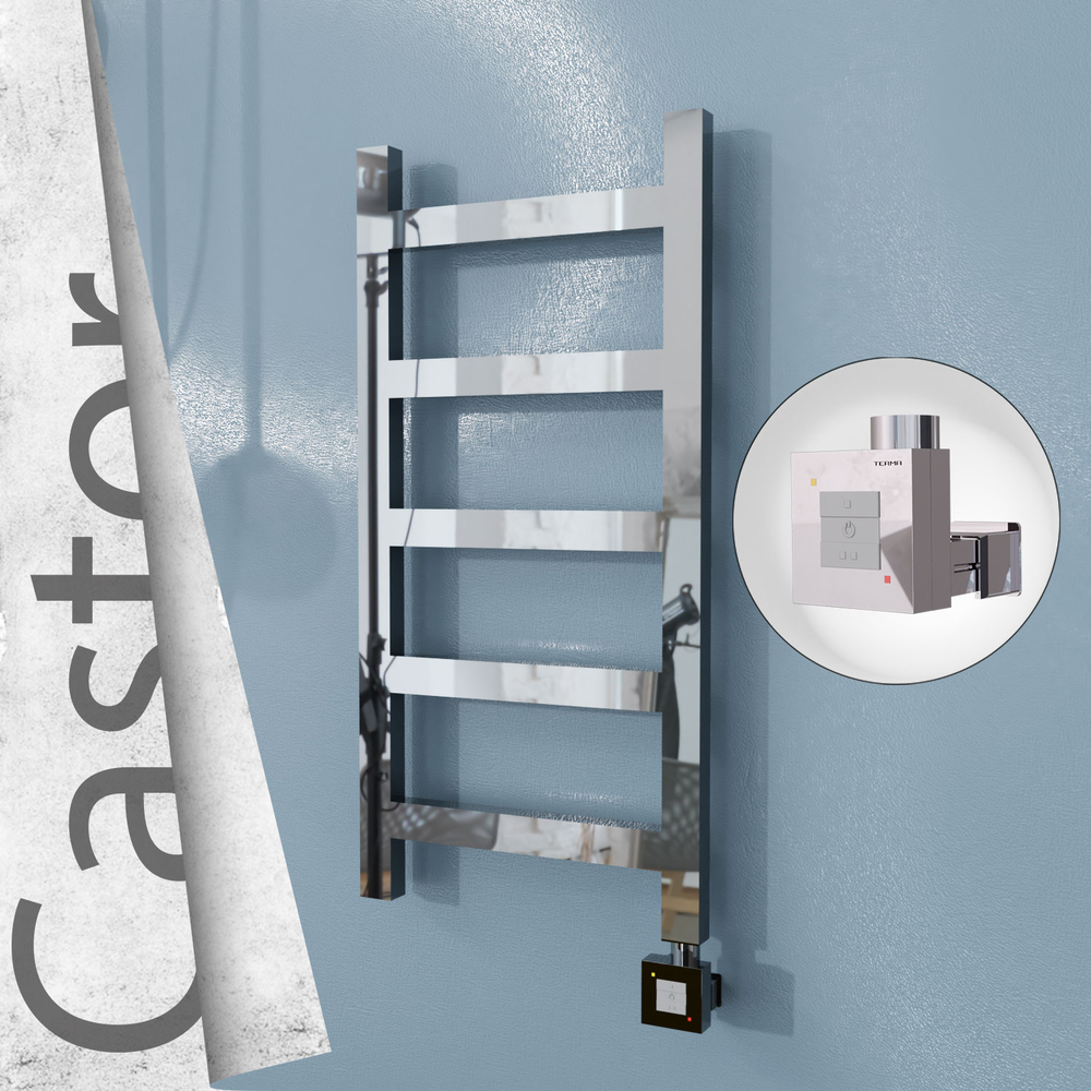 Castor Sèche-serviettes Électrique en Inox 400x820 Poli Miroir (KTX1 Thermostat) 200W - 1