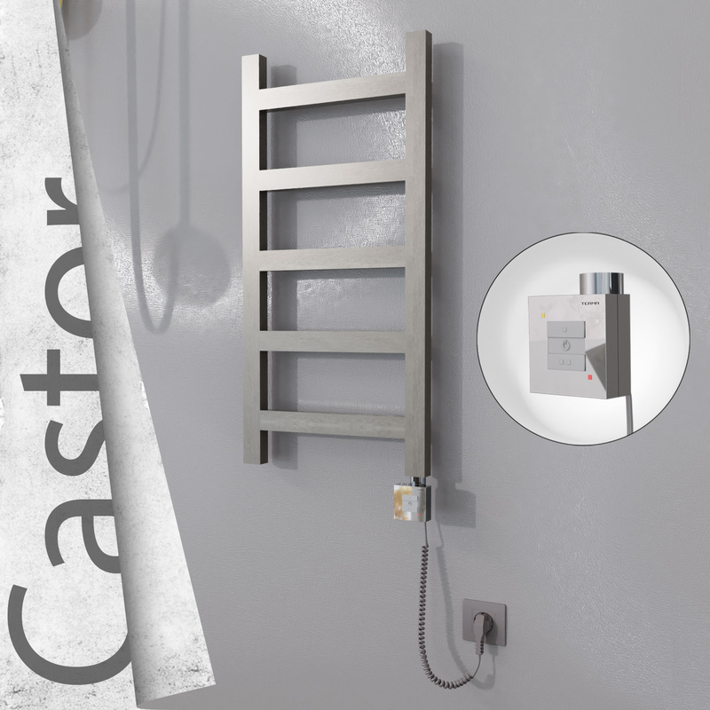 Castor Sèche-serviettes Électrique en Inox 400x820 Poli Satiné (KTX1 Thermostat) 200W Câble Spiralé 