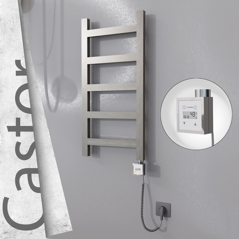 Castor Sèche-serviettes Électrique en Inox 400x820 Poli Satiné (KTX3 Thermostat) 200W Câble Spiralé 