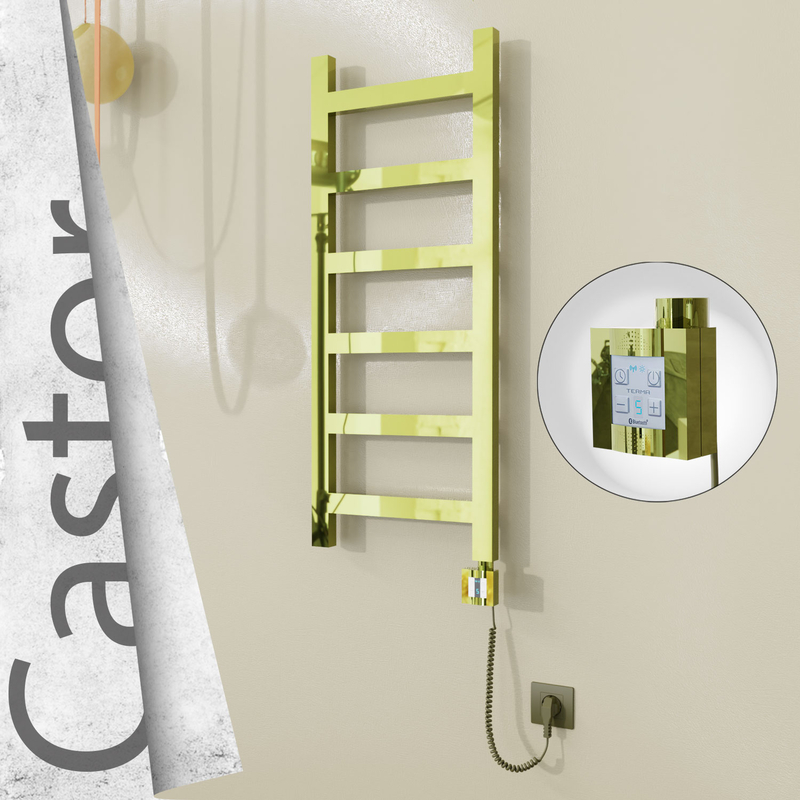 Castor Sèche-serviettes Électrique en Inox 400x980 Doré (KTX4 Thermostat) 200W Câble Spiralé 