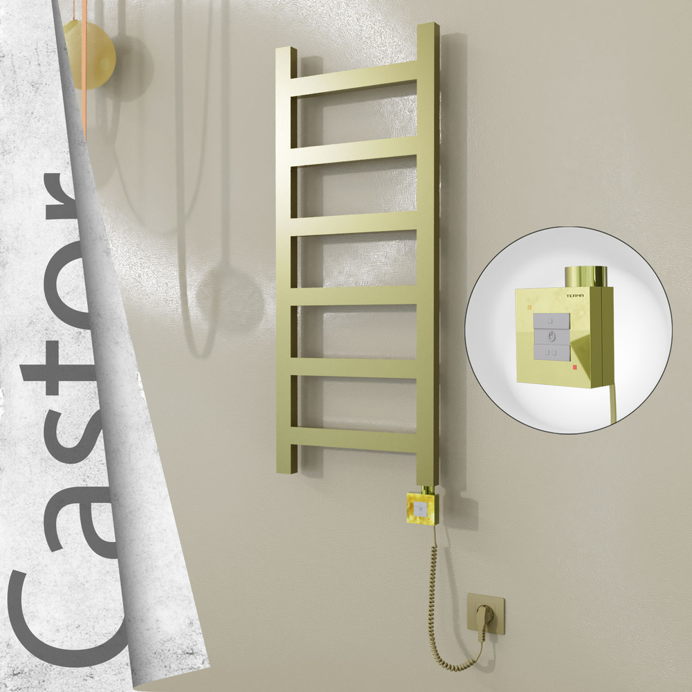 Castor Sèche-serviettes Électrique en Inox 400x980 Doré Satiné (KTX1 Thermostat) 200W Câble Spiralé - 1