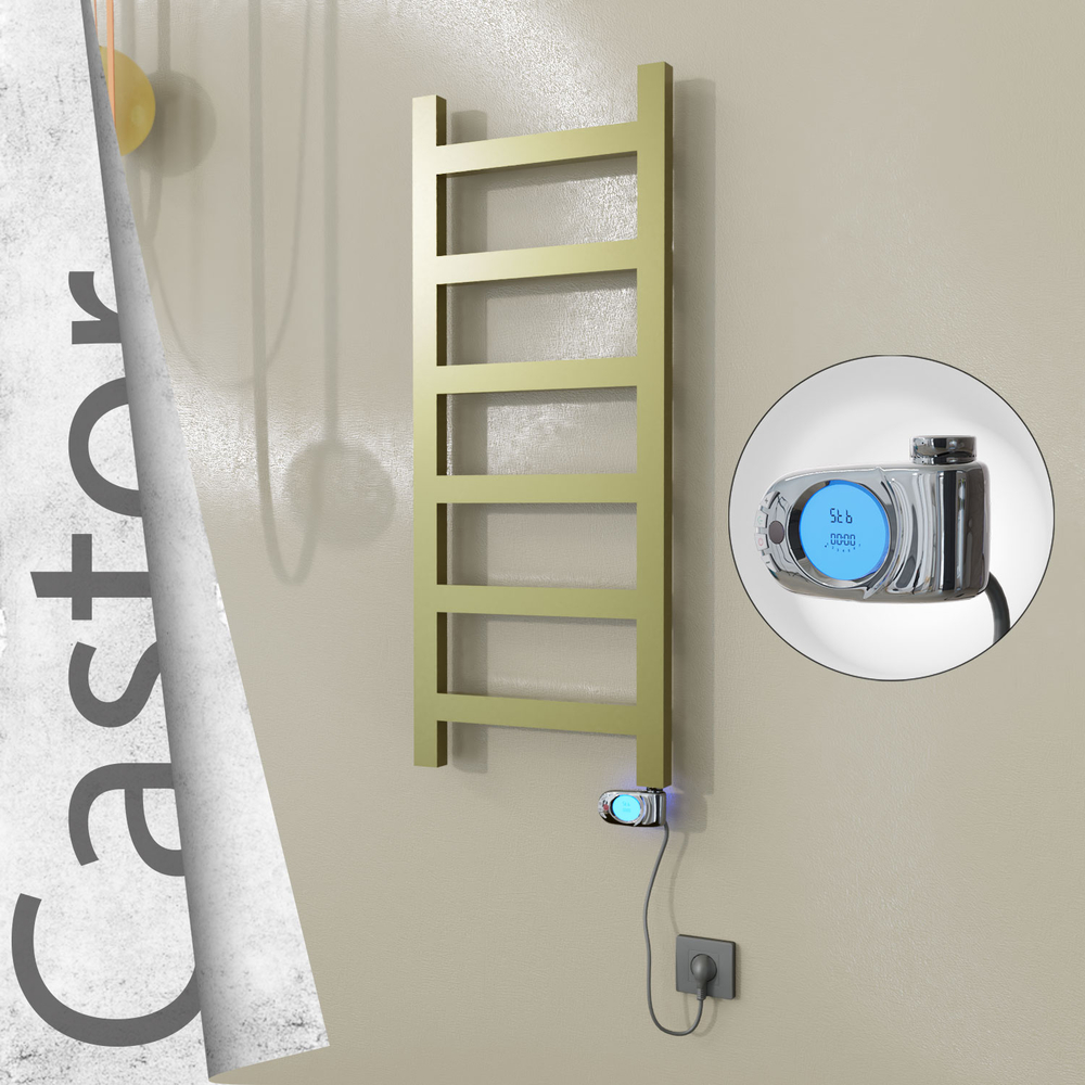 Castor Sèche-serviettes Électrique en Inox 400x980 Doré Satiné (Musa Thermostat) 200W - 1
