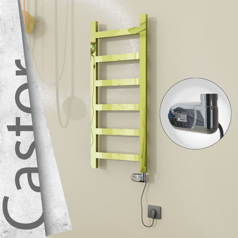 Castor Sèche-serviettes Électrique en Inox 400x980 Doré (Thesis Thermostat) 200W 