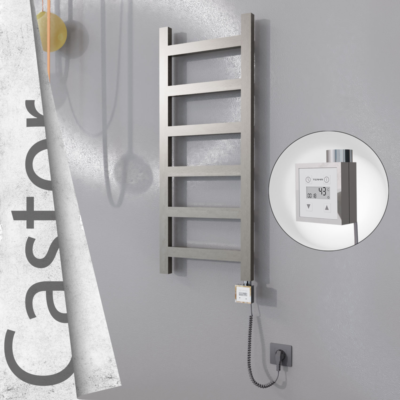 Castor Sèche-serviettes Électrique en Inox 400x980 Poli Satiné (KTX3 Thermostat) 200W Câble Spiralé 