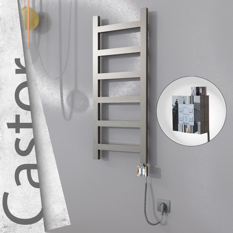 Castor Sèche-serviettes Électrique en Inox 400x980 Poli Satiné (KTX4 Thermostat) 200W Câble Spiralé 
