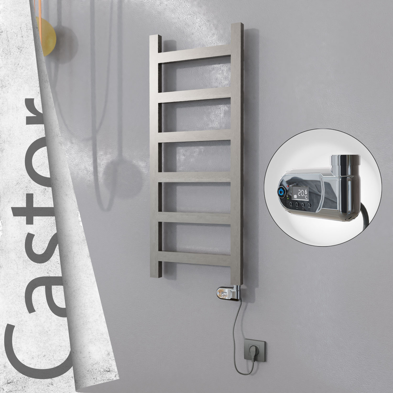 Castor Sèche-serviettes Électrique en Inox 400x980 Poli Satiné (Thesis Thermostat) 200W 