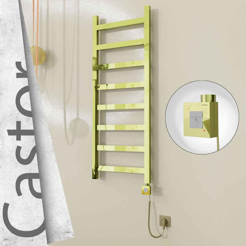 Castor Sèche-serviettes Électrique en Inox 500x1300 Doré (KTX1 Thermostat) 300W Câble Spiralé 