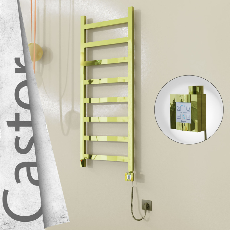 Castor Sèche-serviettes Électrique en Inox 500x1300 Doré (KTX4 Thermostat) 300W Câble Spiralé 