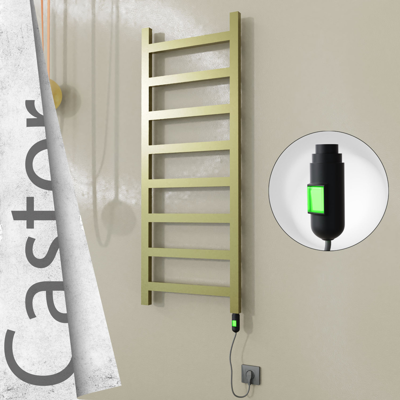 Castor Sèche-serviettes Électrique en Inox 500x1300 Doré Satiné (Interrupteur Marche/Arrêt) 300W 