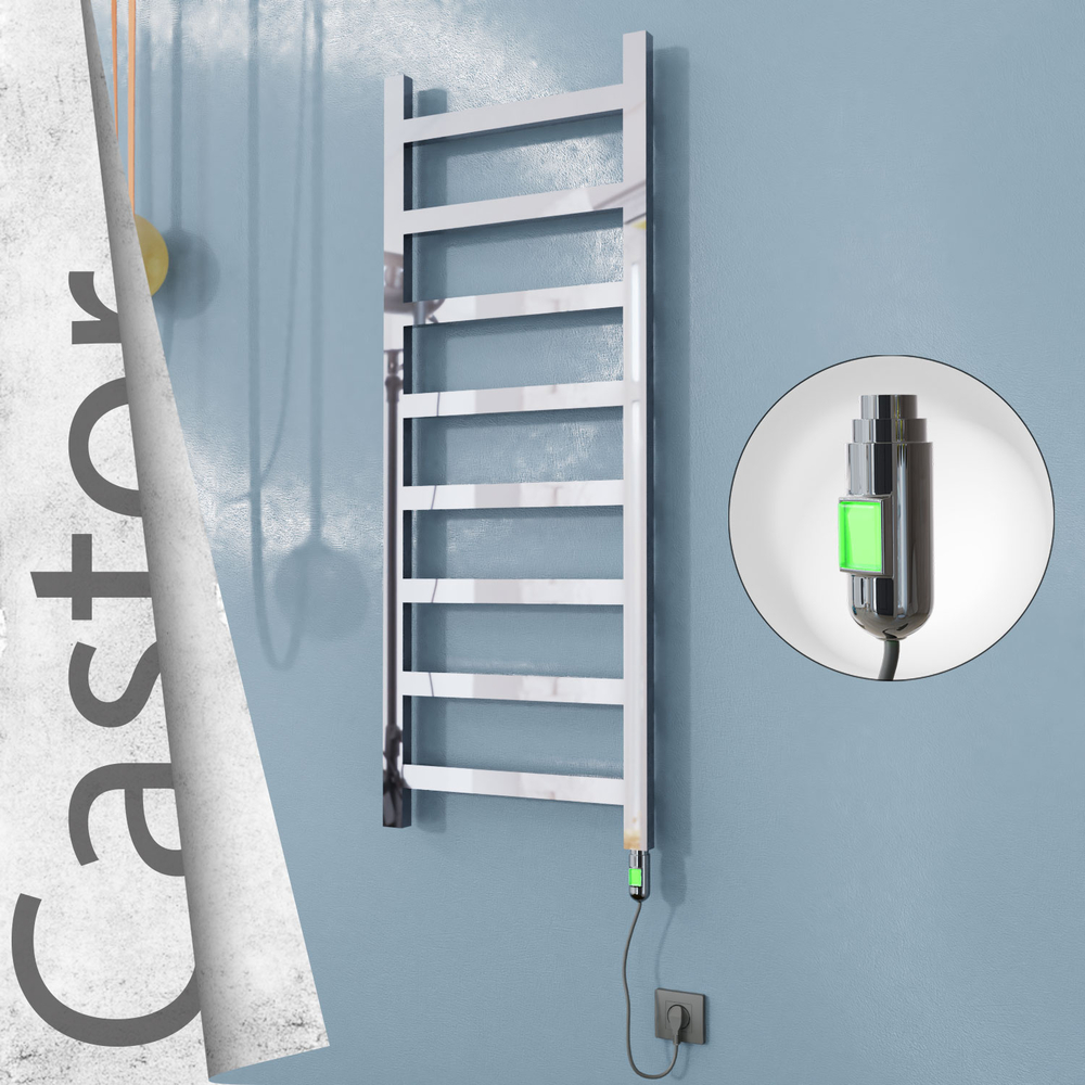 Castor Sèche-serviettes Électrique en Inox 500x1300 Poli Miroir (Interrupteur Marche/Arrêt) 300W - 1