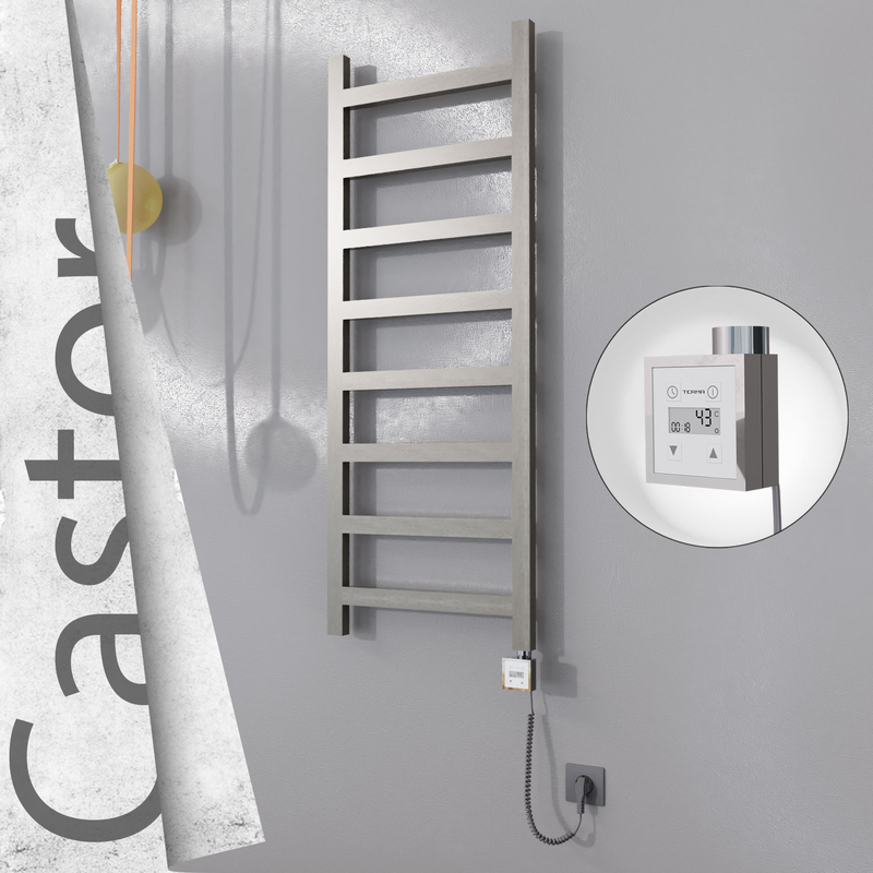 Castor Sèche-serviettes Électrique en Inox 500x1300 Poli Satiné (KTX3 Thermostat) 300W Câble Spiralé 