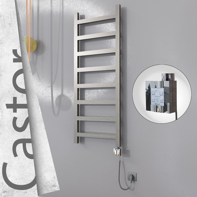 Castor Sèche-serviettes Électrique en Inox 500x1300 Poli Satiné (KTX4 Thermostat) 300W Câble Spiralé 
