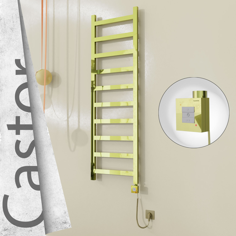 Castor Sèche-serviettes Électrique en Inox 500x1620 Doré (KTX1 Thermostat) 300W Câble Spiralé 