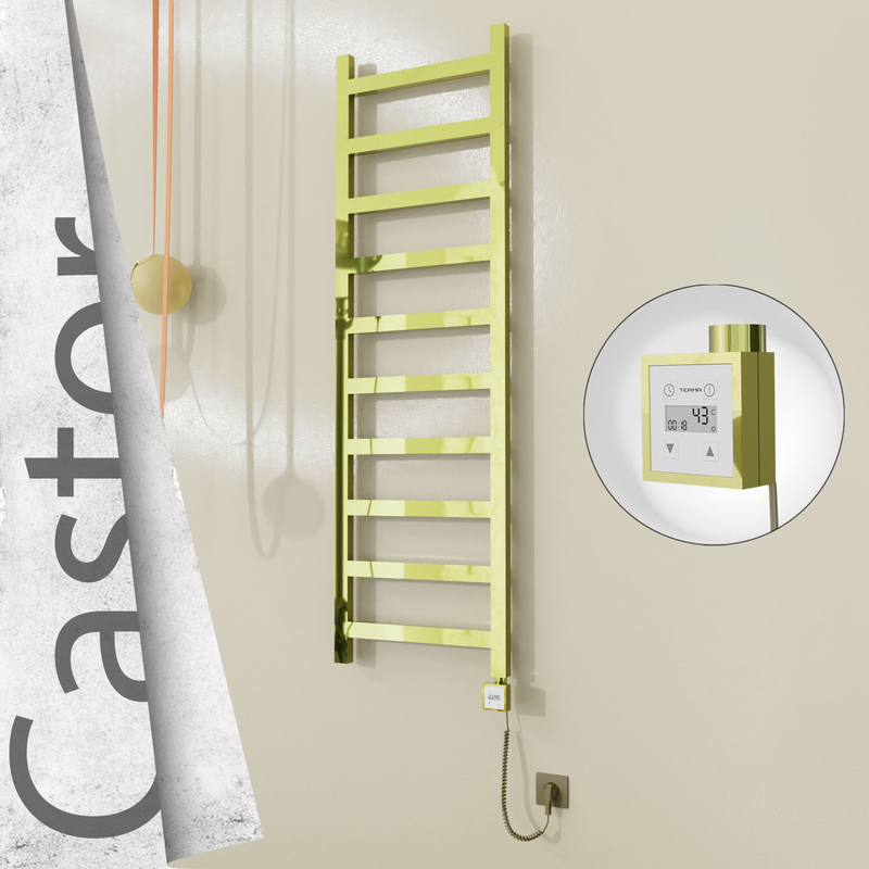Castor Sèche-serviettes Électrique en Inox 500x1620 Doré (KTX3 Thermostat) 300W Câble Spiralé 