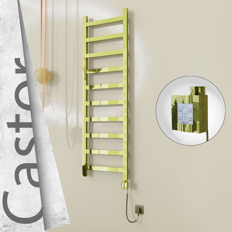 Castor Sèche-serviettes Électrique en Inox 500x1620 Doré (KTX4 Thermostat) 300W Câble Spiralé 