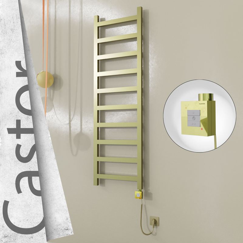 Castor Sèche-serviettes Électrique en Inox 500x1620 Doré Satiné (KTX1 Thermostat) 300W Câble Spiralé 
