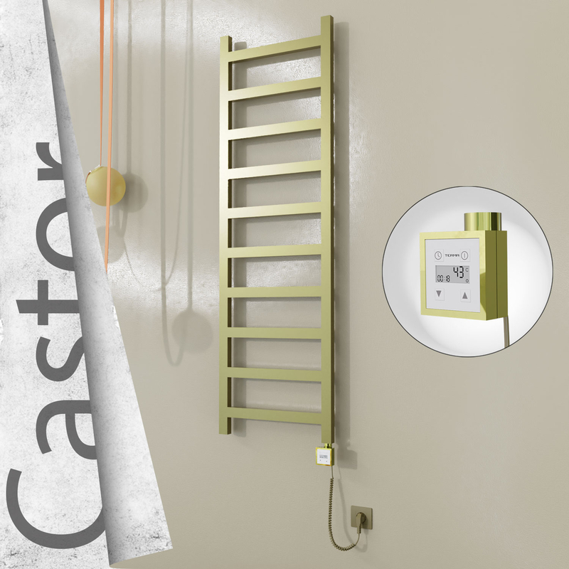 Castor Sèche-serviettes Électrique en Inox 500x1620 Doré Satiné (KTX3 Thermostat) 300W Câble Spiralé 