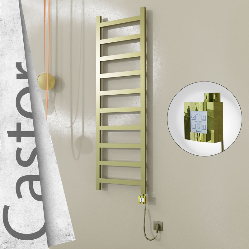 Castor Sèche-serviettes Électrique en Inox 500x1620 Doré Satiné (KTX4 Thermostat) 300W Câble Spiralé 