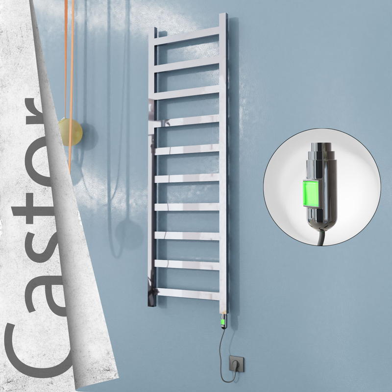 Castor Sèche-serviettes Électrique en Inox 500x1620 Poli Miroir (Interrupteur Marche/Arrêt) 300W 
