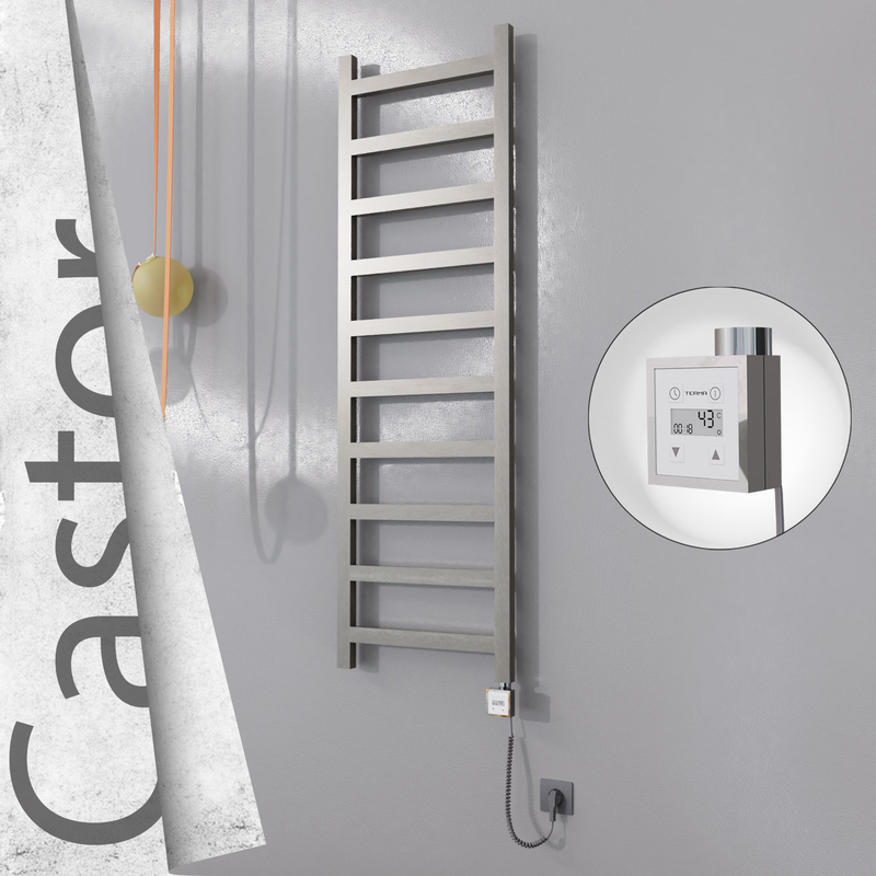 Castor Sèche-serviettes Électrique en Inox 500x1620 Poli Satiné (KTX3 Thermostat) 300W Câble Spiralé 
