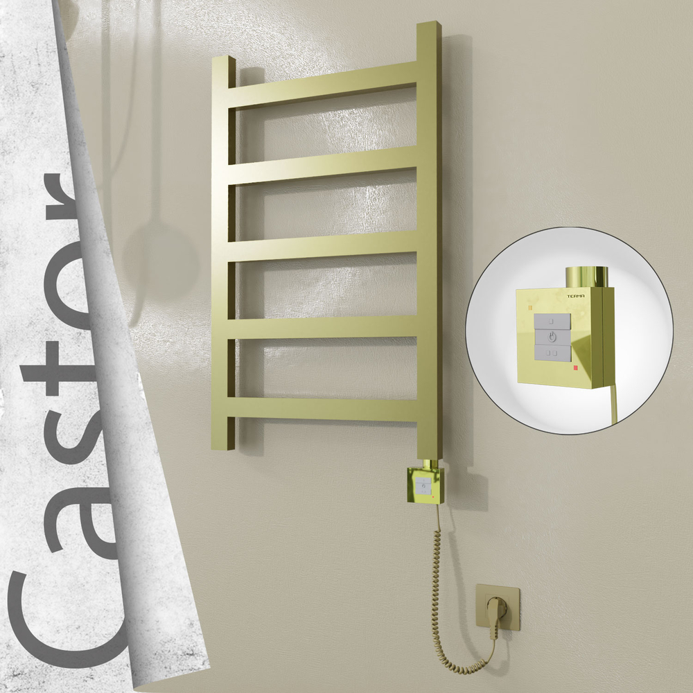 Castor Sèche-serviettes Électrique en Inox 500x820 Doré Satiné (KTX1 Thermostat) 200W Câble Spiralé - 1