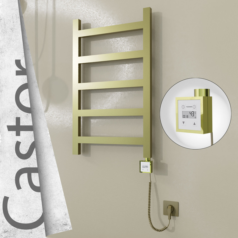 Castor Sèche-serviettes Électrique en Inox 500x820 Doré Satiné (KTX3 Thermostat) 200W Câble Spiralé 